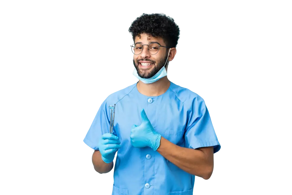 dentist-man-holding-tools-isolated-blue-wall-giving-thumbs-up-gesture